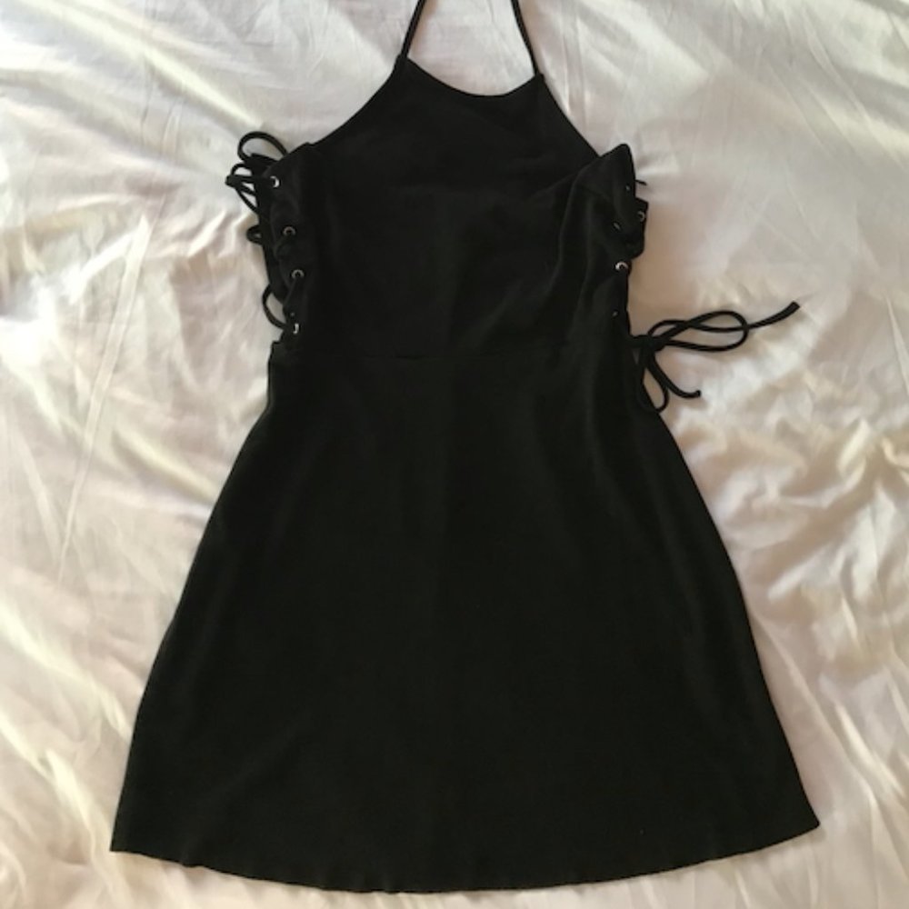 Lace Up Suede Black Dress